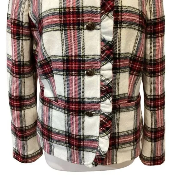 NWT Talbots Shetland Plaid Ruffle Trim Wool Jacket Size 8 - Picture 7 of 13